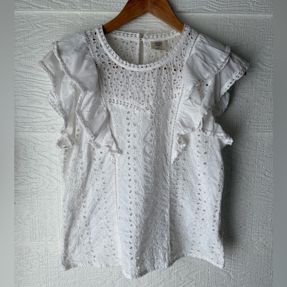 Good Hart ‘Lovely Light’ White Eyelet Ruffle Sleeve Blouse XS
